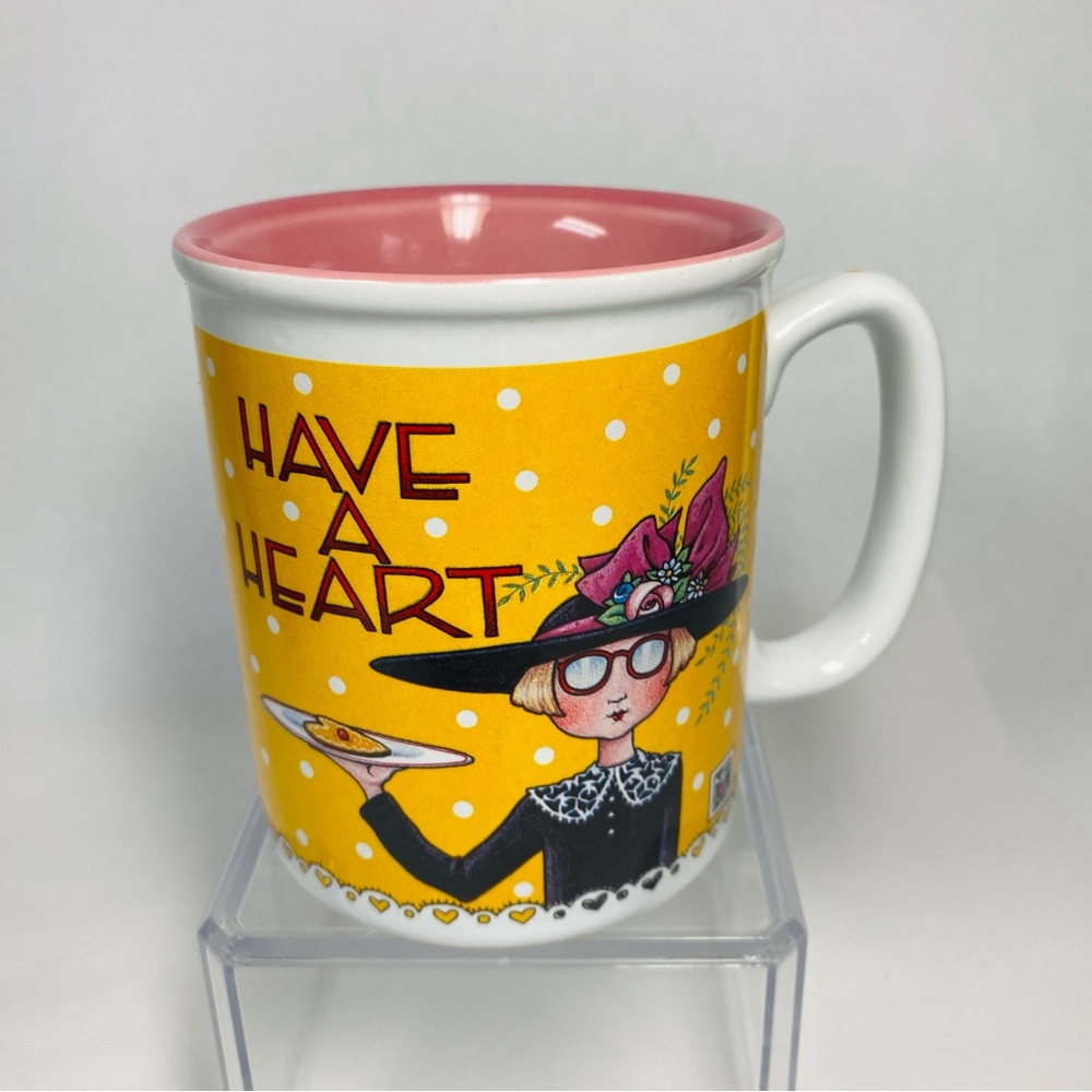 Mary Engelbreit Yellow and Pink Mug with Heart Design EUC